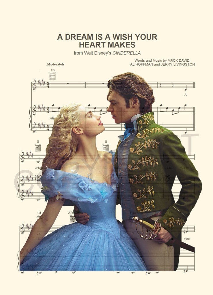 Cinderella and Prince Charming Live Action A Dream Is A Wish Your Heart Makes Sheet Music Art Print