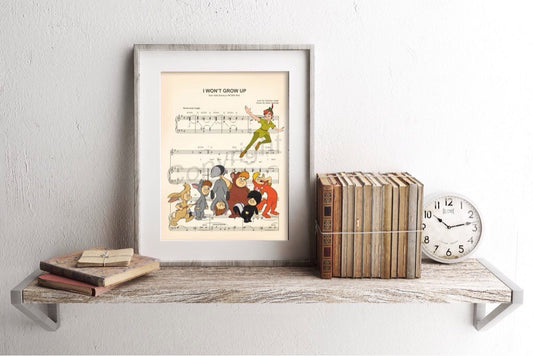 Peter Pan and the Lost Boys I Won't Grow Up Sheet Music Art Print