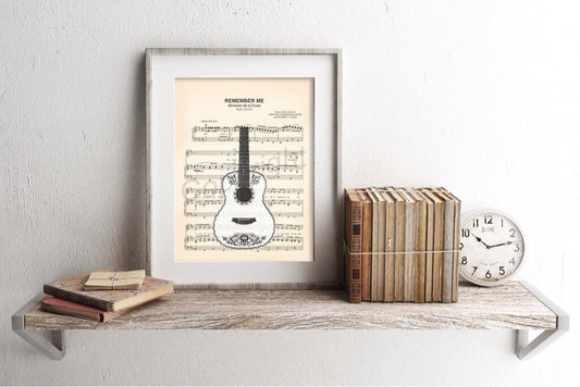 Coco Guitar Remember Me Sheet Music Wall Art — Disney Gift for Music Lovers
