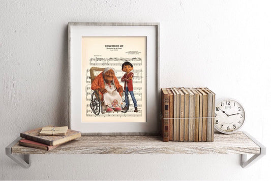 Coco Miguel and Mamà Coco Remember Me Sheet Music Wall Art — Disney Gift for Music Lovers