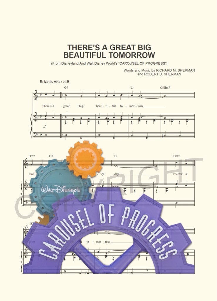 Walt Disney World Carousel of Progress There's A Great Big Beautiful Tomorrow Sheet Music Wall Art — Disney Gift for Music Lovers