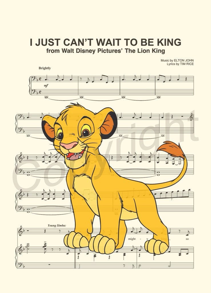 Lion King Simba I Just Can't Wait To Be King Sheet Music Art Print