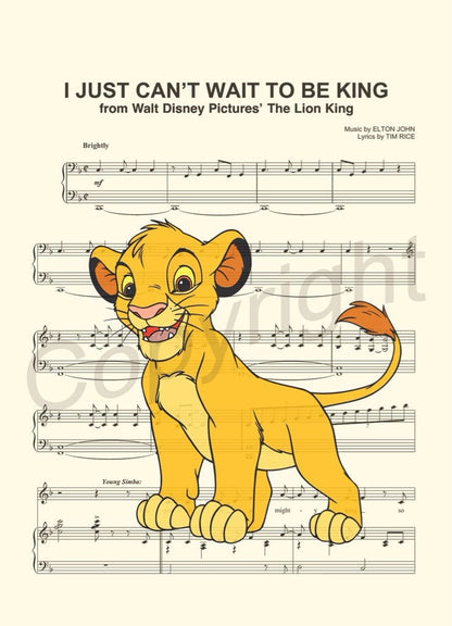 Lion King Simba I Just Can't Wait To Be King Sheet Music Art Print