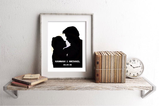 Star Wars Han Solo and Princess Leia Couple Names and Date Art Print