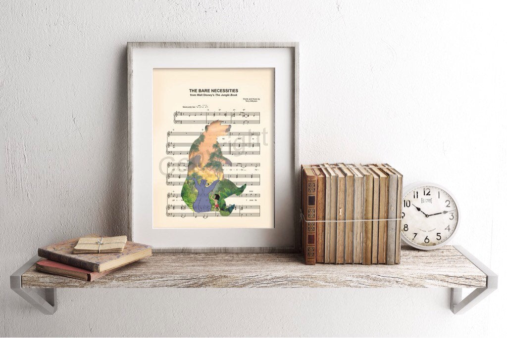 The Jungle Book Baloo and Mowgli Silhouette Bare Necessities Sheet Music Art Print