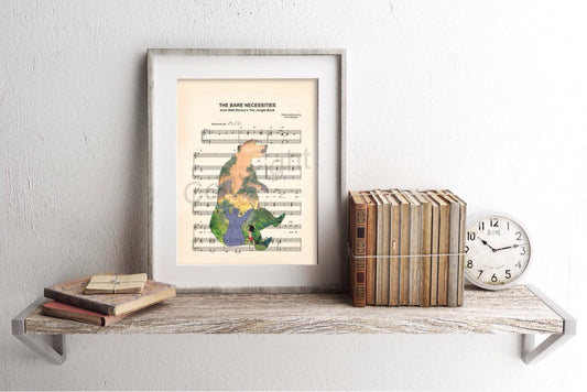 The Jungle Book Baloo and Mowgli  Bare Necessities Sheet Music Wall Art — Disney Gift for Music Lovers