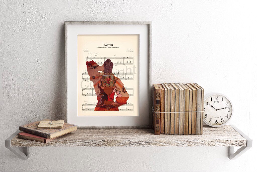 Beauty and the Beast Gaston Silhouette Sheet Music Art Print