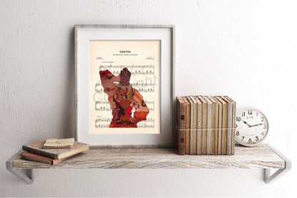 Beauty and the Beast Gaston Silhouette Sheet Music Art Print