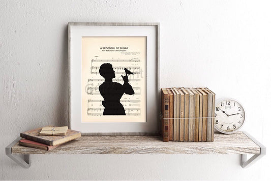 Mary Poppins and Bird Silhouette Spoonful of Sugar Sheet Music Art Print