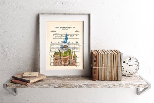 Walt Disney World Cinderella's Wishing Well When You Wish Upon A Star Sheet Music Art Print