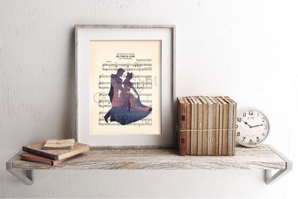 Cinderella and Prince Charming Silhouette So This Is Love Sheet Music Art Print