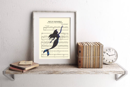 Little Mermaid Ariel Swimming Part of Your World Sheet Music Art Print