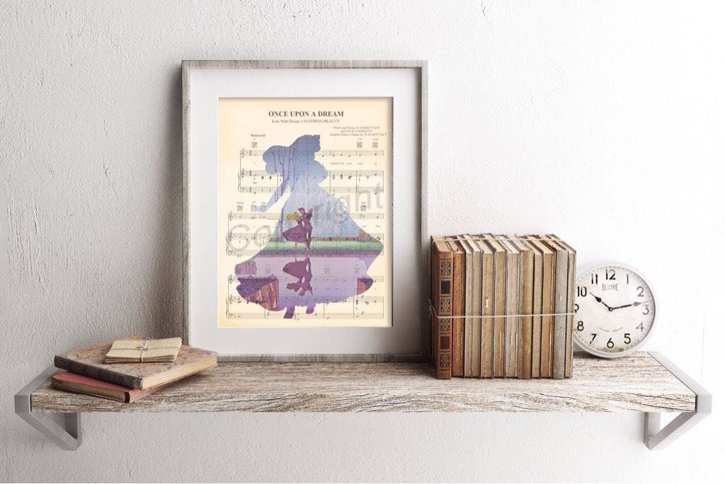 Sleeping Beauty Aurora  Once Upon A Dream Sheet Music Wall Art — Disney Gift for Music Lovers