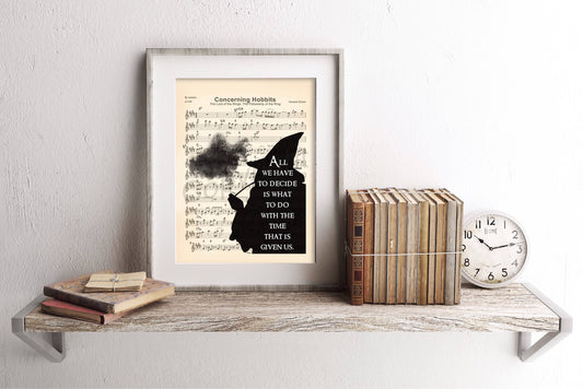 Lord of the Rings Gandalf Silhouette with Quote Sheet Music Art Print