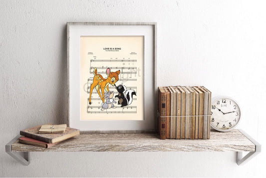 Bambi Thumper & Flower Love Is A Song Sheet Music Art Print
