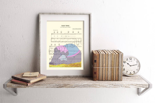Dumbo and Mother Baby Mine Sheet Music Wall Art — Disney Gift for Music Lovers