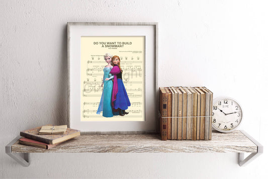 Frozen Anna and Elsa Do You Want To Build A Snowman? Sheet Musc Art Print — Disney Wall Art Gift