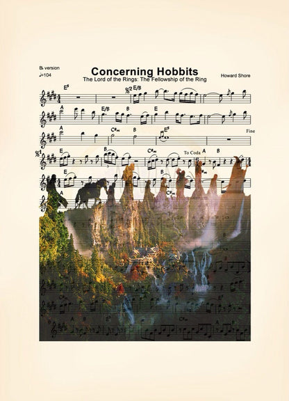 Lord of the Rings Rivendell Concerning Hobbits Silhouette Sheet Music Art Print