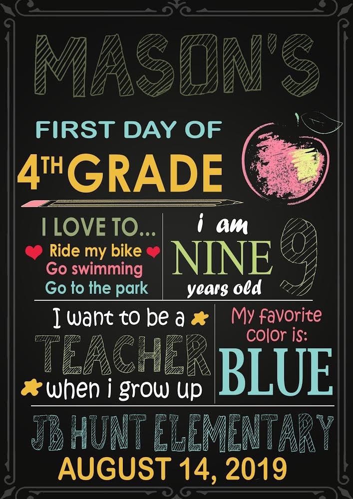 First Day of School Sign, Custom First Day of School Print, Photo Prop Any Grade
