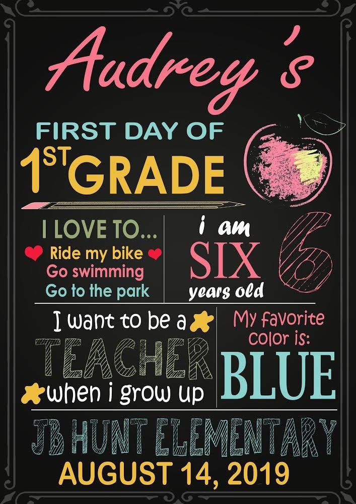First Day of School Sign, Custom First Day of School Print, Photo Prop Any Grade