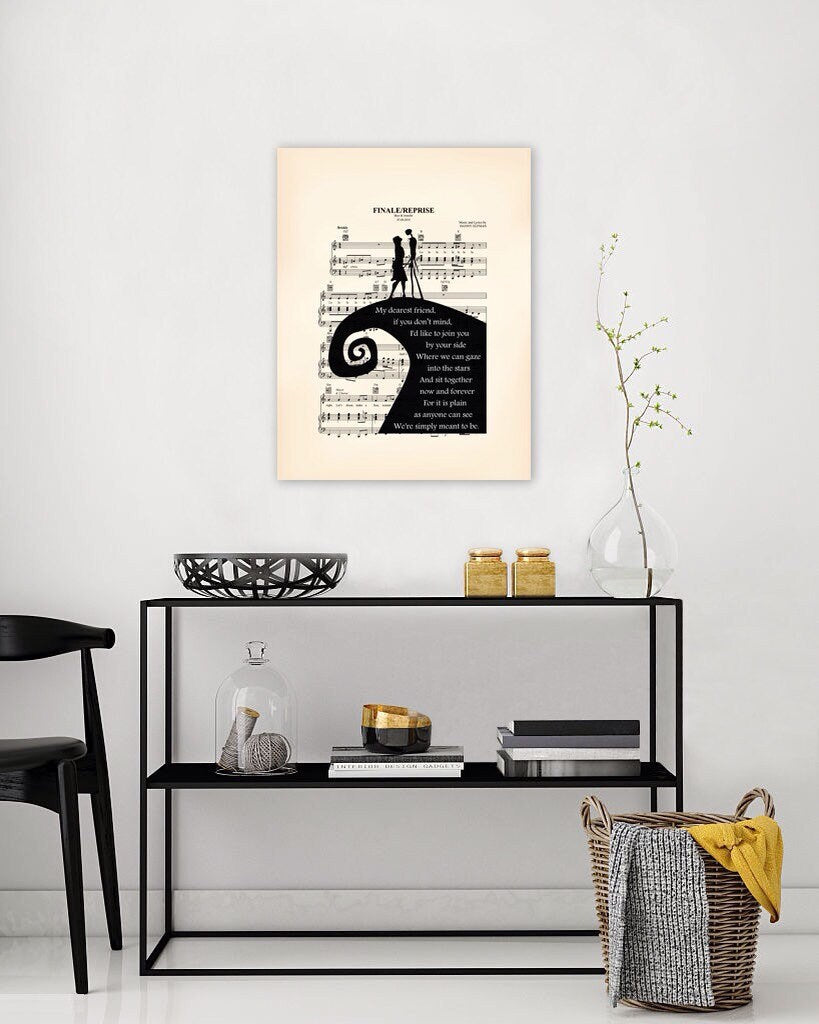 Nightmare Before Christmas Simply Meant To Be Custom Wedding Names and Date Canvas Sheet Music Art Print