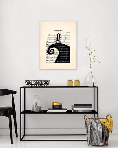 Nightmare Before Christmas Simply Meant To Be Custom Wedding Names and Date Canvas Sheet Music Art Print