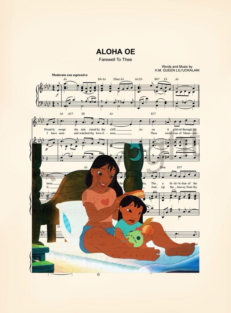 Lilo and Stitch Lilo and Nani Bedroom Scene Sheet Music Art Print