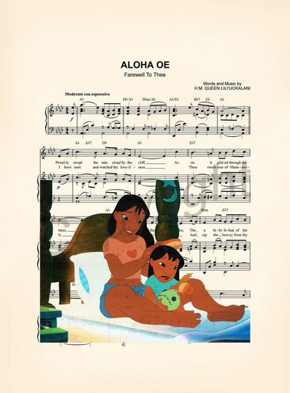 Lilo and Stitch Lilo and Nani Bedroom Scene Sheet Music Art Print