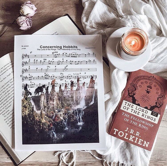 Lord of the Rings Rivendell Concerning Hobbits Silhouette Sheet Music Art Print