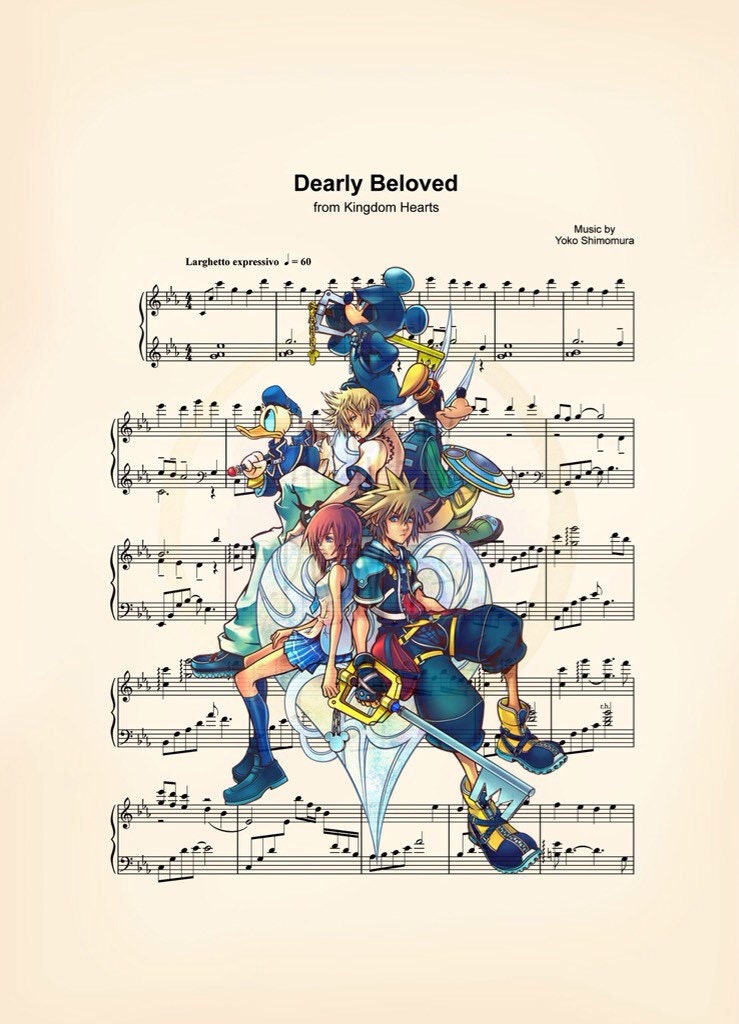 Kingdom Hearts Dearly Beloved Sheet Music Wall Art — Disney Gift for Music Lovers