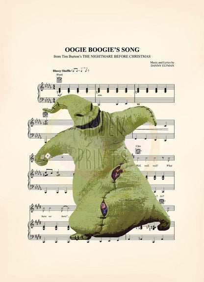 Nightmare Before Christmas Oogie Boogie Sheet Music Art Print