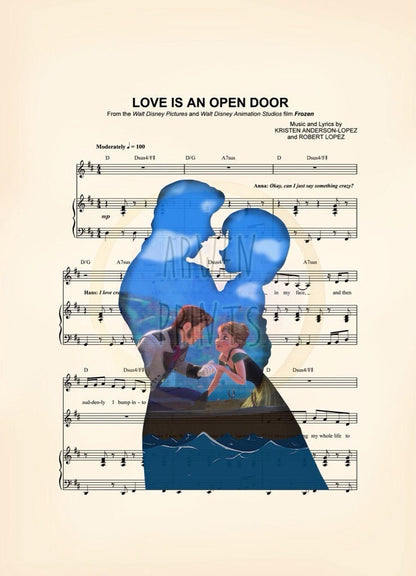Frozen Anna and Hans Love is an Open Door Sheet Music Wall Art — Disney Gift for Music Lovers
