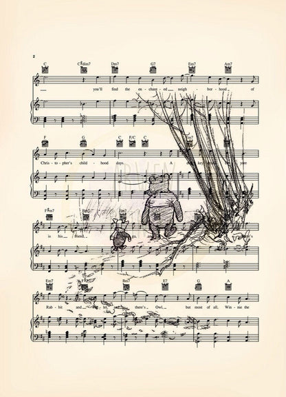 Winnie the Pooh Original Artwork  Set Sheet Music Wall Art — Disney Gift for Music Lovers