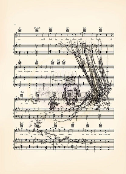 Winnie the Pooh Original Artwork Four Print Set Sheet Music Art Prints