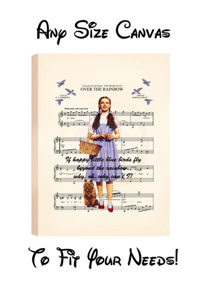 Wizard of Oz Dorothy and Toto Over the Rainbow Canvas Sheet Music Art Print