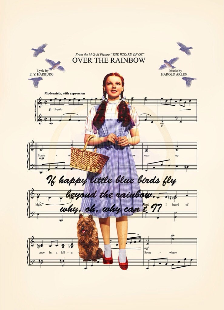 Wizard of Oz Dorothy and Toto Over the Rainbow Canvas Sheet Music Art Print