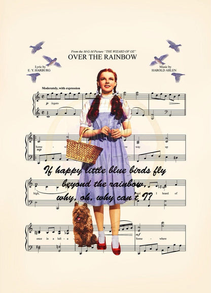 Wizard of Oz Dorothy and Toto Over the Rainbow Canvas Sheet Music Art Print