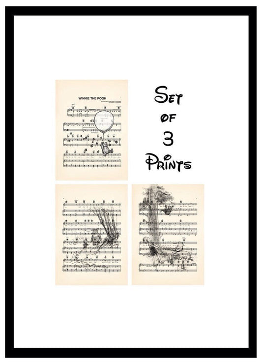 Winnie the Pooh Original Artwork  Set Sheet Music Wall Art — Disney Gift for Music Lovers