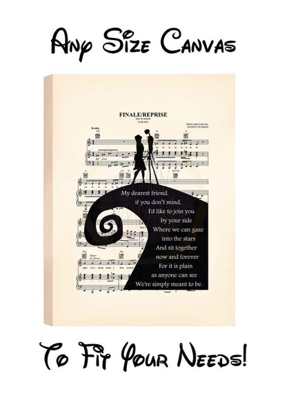 Nightmare Before Christmas Simply Meant To Be Custom Wedding Names and Date Canvas Sheet Music Art Print