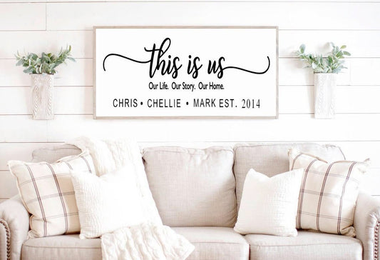 This is Us Custom Family Name Sign Modern Vintage Decor, Large Canvas Art Print, Farmhouse Wall Decor Living Room, Last Name Sign