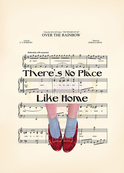Wizard of Oz No Place Like Home Ruby Red Slippers Over the Rainbow Sheet Music Art Print
