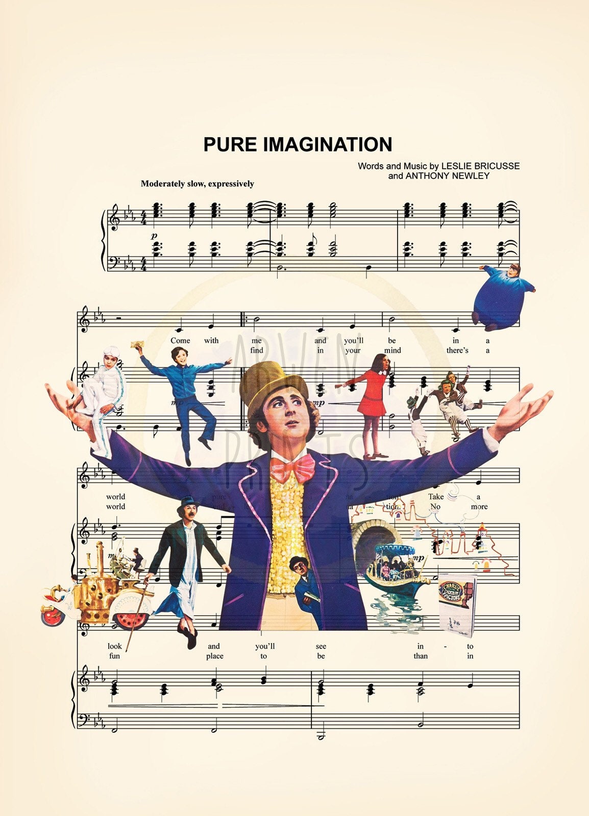 Willy Wonka Scrumdiddlyumptious Pure Imagination Sheet Music Art Print