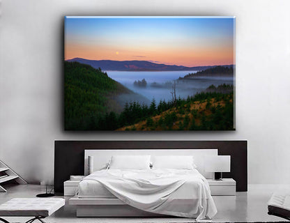 Foggy Vally Moon Moutain Nature Mountain Fog Canvas Art