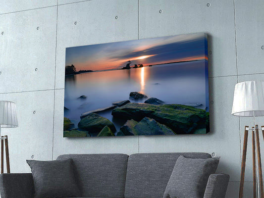 Oregon Coast Art, Sunset of Theee Brothers Rocks at Lincoln City, Serene Water Scene Canvas Art