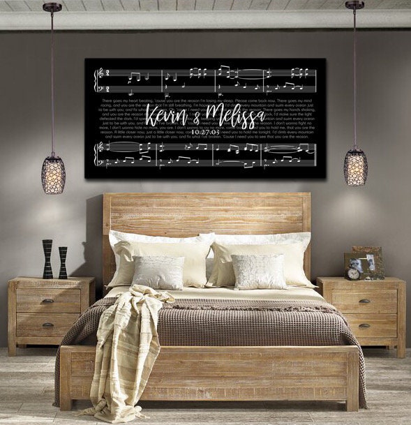 Custom Wedding Names and Date Lyrics Sheet Music Black Luxe, Valentine’s Day Gift, Canvas Art Print