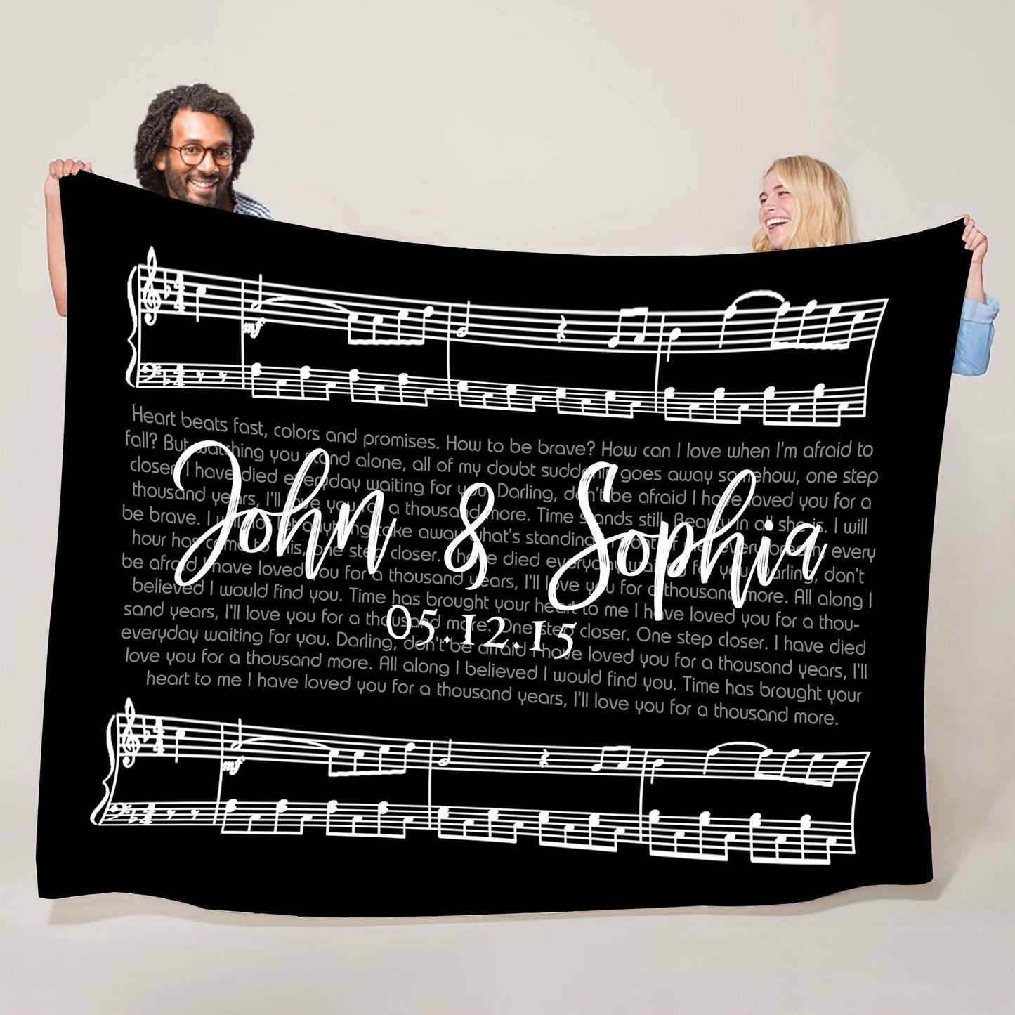Custom wedding song sheet music fleece blanket