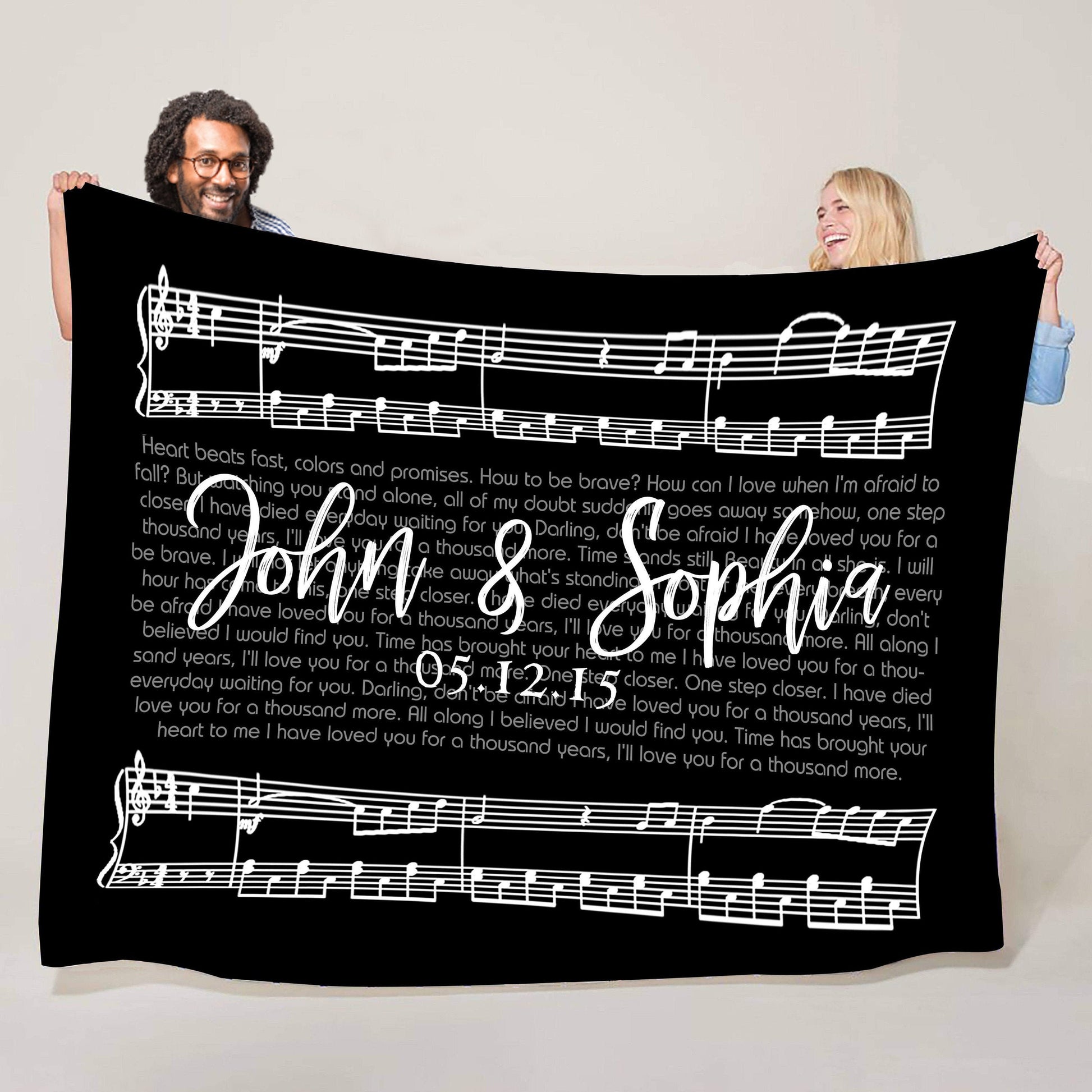 Custom wedding song sheet music fleece blanket
