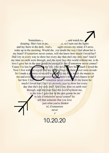 Custom Wedding Names and Date Lyric Heart and Arrow Art
