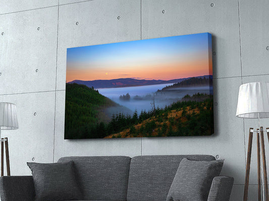 Foggy Vally Moon Moutain Nature Mountain Fog Canvas Art
