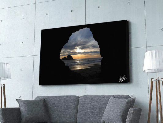 Premium Oregon Coast Cave View Scene Canvas Art